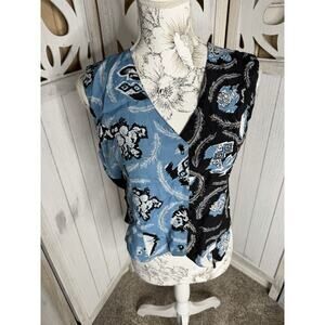 Vintage Cowgirl Button Vest Desert West Southwest Floral Blue Black USA Medium